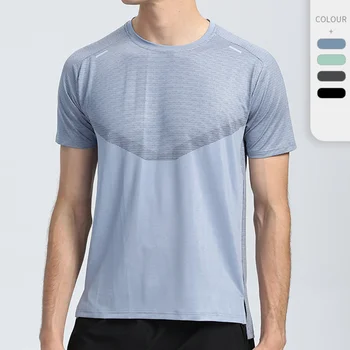 KAMB 2023 Нова мъжка тениска с къс ръкав от ледената коприна, бързосъхнеща облекло за фитнес, джогинг, тенис, мъжка риза, тениски за мъже