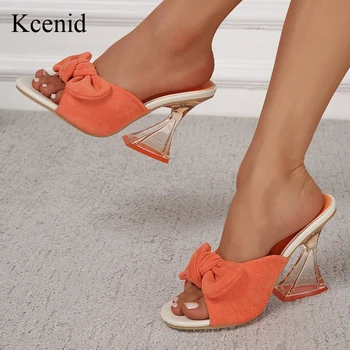 Kcenid/ дамски Сандали с Хубав Лък кристал ток, 2023 Лятна Дамски Обувки, Обувки за Бала на висок ток с отворени пръсти, Оранжево Размери 36-41