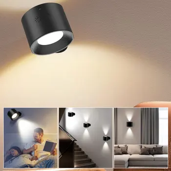Led нощна светлина за четене, Магнитно стенни аплици, монтиран на стената лампа с дистанционно/докосване, Завъртане малка странична лампа за спални по стълбите