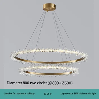 Led окачен лампа модерен скандинавски лукс, пръстен с кристали, хол, трапезария, спалня, дизайн, декорация на дома, лампи, полилеи, осветление