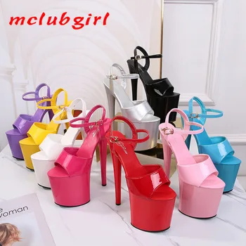 Mclubgirl/летни дамски сандали от лачена кожа на висок ток 20 см, пикантен дамски сандали на платформа и висок ток за нощен клуб, LFD