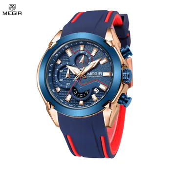 MEGIR Модерен мъжки часовници, силиконови военни спортни часовници, водоустойчиви часовници с хронограф дата, часовник Relogio Masculino 2065