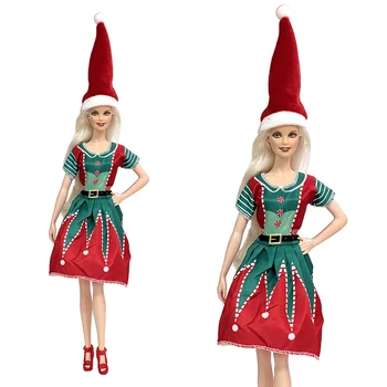 NK най-новият 1 комплект зимни рокли принцеса в благородна стил, модни дрехи за коледното парти + шапка за аксесоари за Барби, кукла, подарък играчка за момичета 9X