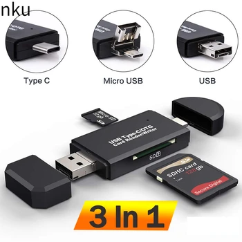 Nku 3 В 1 C USB 2,0 Четец на Карти с Памет TF/Mirco SD Type-C/Micro USB OTG Адаптер Флаш-Памет за PC, Считывающая Карта, Аксесоари за мобилни Устройства