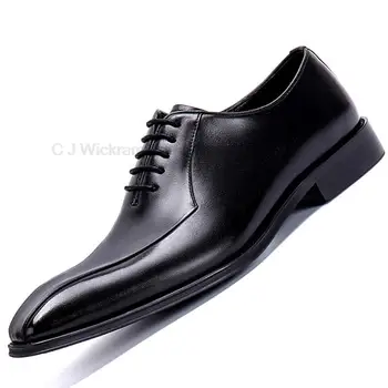 Oxfords голям размер 6-12, кожени мъжки обувки от естествена кожа, модни и ежедневни мъжки сватбена модельная обувки с квадратни пръсти, черни
