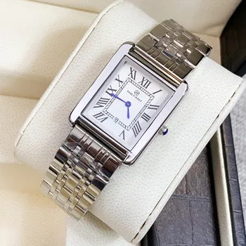 PABLO RAEZ Модни дамски квадратни часовници, бельо кварцевое луксозно рокля, стоманени часовници, прости висококачествени дамски сребърни ръчен часовник с дата
