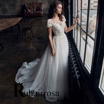 Ruhair Модерни висококачествени сватбени рокли с мъниста и перли, копчета за жени, дантелени апликации, Vestidos De Новия, вечерна рокля на булката