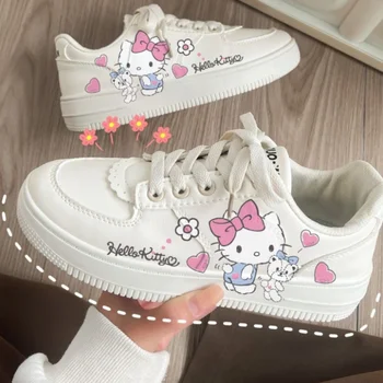 Sanrio HelloKitty/ Обувки за скейтборд Kawaii Момиче, Дамски обувки, дишаща малки бели обувки, Удобни универсални студентски маратонки