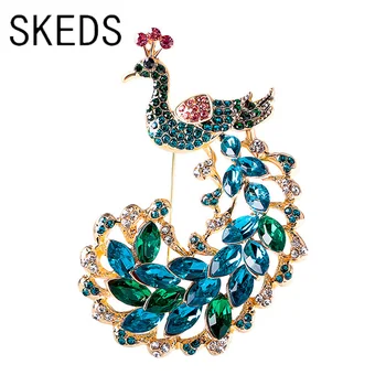 SKEDS, луксозни Дамски Елегантни игли с кристали, с икони павлином, дамски класически официални брошки с животни от висок клас, сватбени брошки