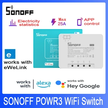 SONOFF POW R3 електромера WiFi Smart Meter Превключвател 16A 20A 25A Монитор мощност за Работа с Алекса Google Home Yandex Алиса eWeLink