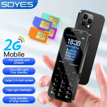 SOYES A6 Тънък Card GSM Телефон 2G Мини-Телефон 4 SIM карти В режим на готовност 2,4-инчов Дисплей FM Флаш Телефон Скрити Бутони за Мобилен Телефон
