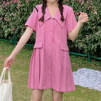 Sungtin/ летни мини рокли в сгъвката на жената винтажное розова рокля с яка 