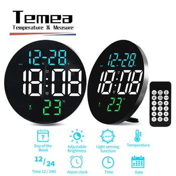 Temea Големи умни led дигитални стенни часовници Настолни часовници с притежателя на Температурата Календар Яркост дистанционно Управление на Часовник домашен интериор
