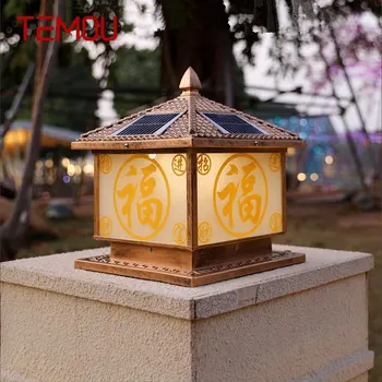 TEMOU Solar Post Lamp LED Outdoor Creative Бронзов Стълб Осветява Водоустойчива IP65 за Къщи, Вили, Веранда, Двор, Декор