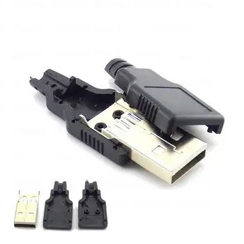 USB конектор 3 в 1 с конектор тип A 2.0, 4-пинов щепсел с черна пластмасова капачка, жак за запояване тип направи си САМ B4