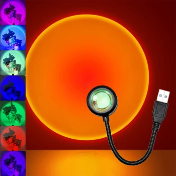 USB-лампа Sunset LED, Дъгата неоновите лека нощ, Проектор, Монтиране на Атмосферното осветлението за Декорация на спални по Залез слънце