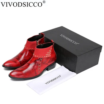 VIVODSICCO/ Нови мъжки обувки Martin от естествена кожа, Мъжки обувки с Нитове, Ботильоны, мъжки обувки на нисък ток, мъжки обувки са с цип, Мотоциклетни армейските обувки