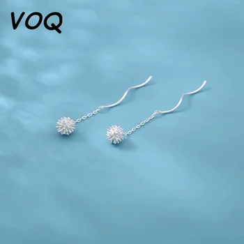 VOQ Нови сладки обеци с дълги пискюли като глухарче, красиви обеци с малки флорални вълни за женската носия