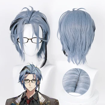 Vtuber Nijisanjien EN7 XSOLEIL Шестостенния перука за cosplay, синьо-сиво, разход на черна перука, огнеупорни синтетични перука