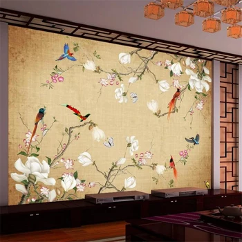 wellyu обичай голям стенен художник с китайски ръчно рисувани задълбочено цветя и птици, на фона на тапети