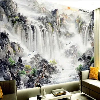 wellyu Потребителски мащабни стенописи атмосферното настроение пейзаж живопис на планината Фучунь начало карта на фона на стенни тапети