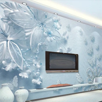 wellyu Чиста и красива синя 3d прозрачна пеперуда ТЕЛЕВИЗИЯ фон на стената потребителски големи стенни тапети papel de parede стенопис