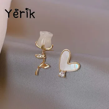 Yerik 2023 Нов дизайн, бял Цвете Лале, асиметрични обеци във формата на сърце, модни декорации за партита, луксозни Аксесоари