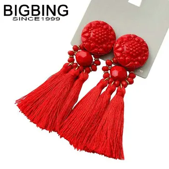 Z023 BIGBING Дамски Бижута Модерен Червено Цвете От Смола С Дълъг Пискюл, Обеци-от карамфил, от Висококачествени Женски