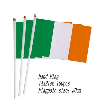 zwjflagshow Ирландия Ръчно Флаг 14*21 см 100шт полиестер Ирландия Малък Ръчен който да се вее Знаме с пластмасово флагштоком за декор