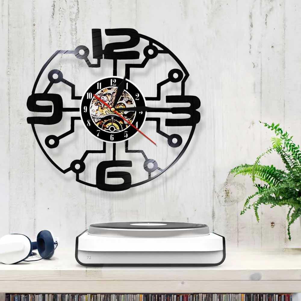 Творчески стенен часовник с Модерен дизайн в Техно Грамофонни плочи ретро Арт часовници 3D стенни часовници Ретро начало декор Уникална идея за подарък