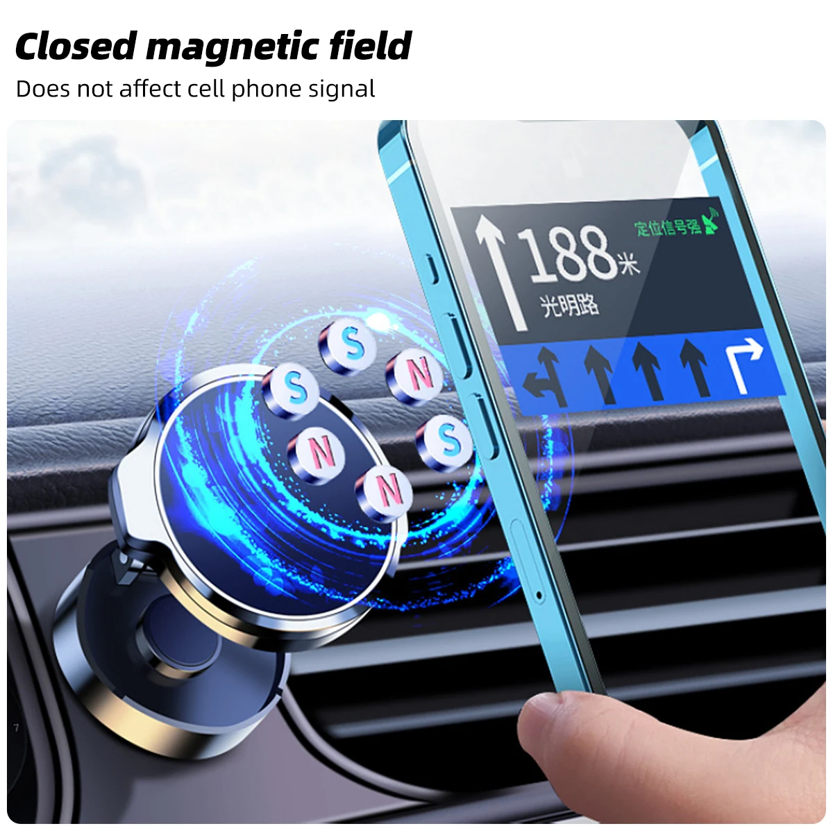 Магнитен метална кола за мобилния си телефон, сгъваема магнитна поставка за мобилен телефон в колата, GPS поддръжка за iPhone Xiaomi, управляемият определяне на 360 °