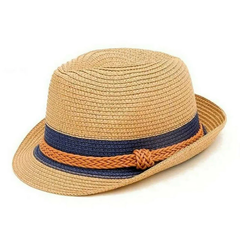 Лятната сламена шапка в стила на британската джаз за мъже и жени, слънчеви каубойски шапки за плажни пътуване, модни панама с козирка, рибарски шапки