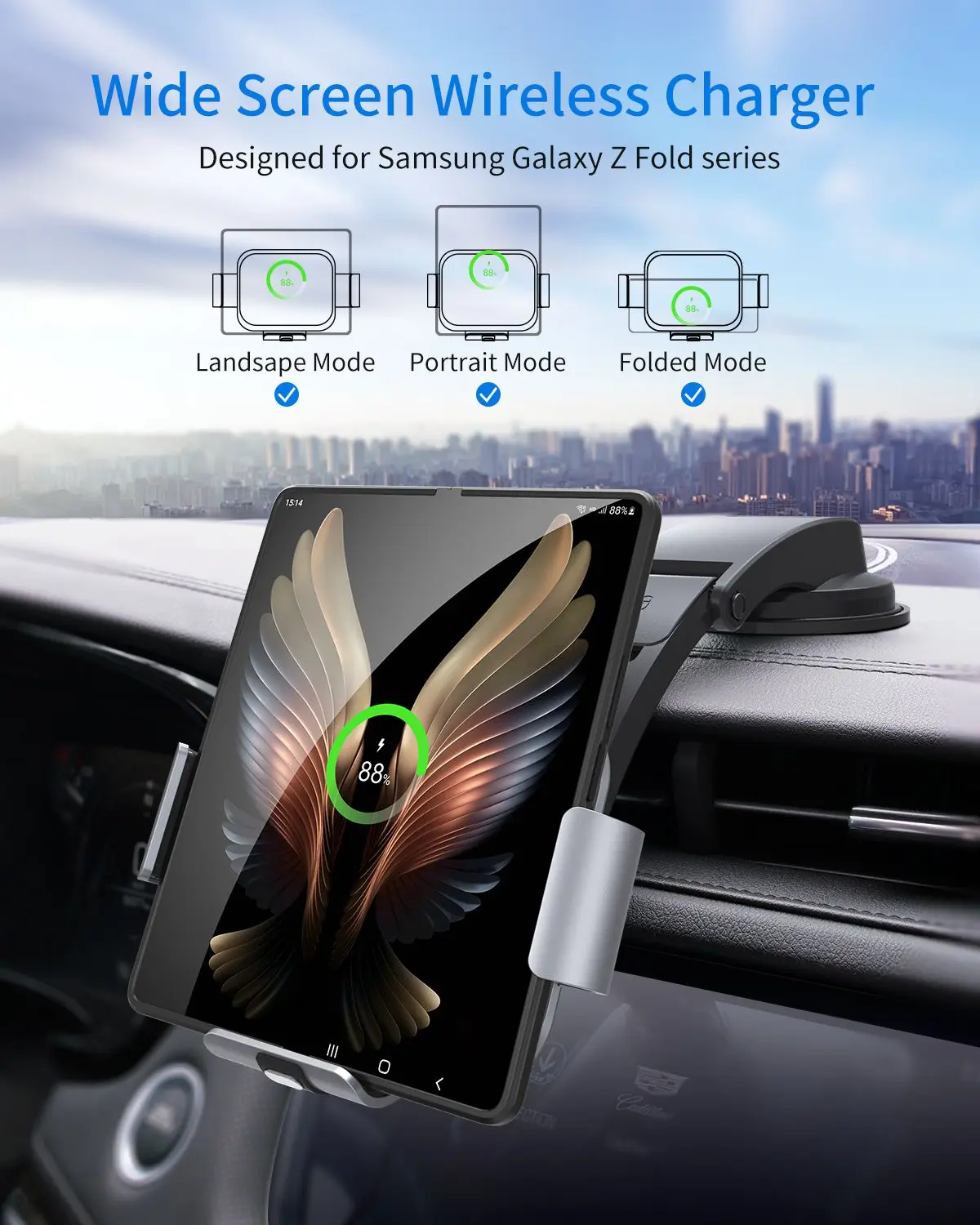 За Galaxy Z Fold 4 3 2 Притежателят На Номер За Кола С Двойна Намотка За Безжично Зарядно Устройство За Samsung W21 W22 Сгъваема Станция За Бързо Зареждане На Телефона