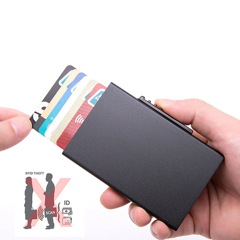 Нова Алуминиева Кутия за визитки, мъжки бизнес-ID, притежател на кредитна карта, Автоматично поп държач за карти, Тънък органайзер, минималистичен дизайнерски портфейл