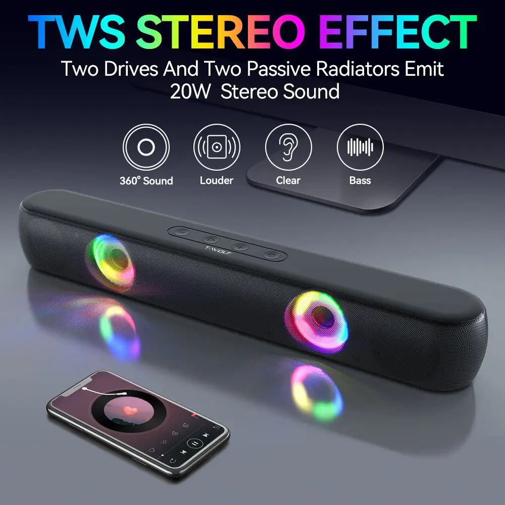 Дълъг RGB люминесцентный Bluetooth-високоговорител B320, детска домашната стерео уредба, 3D висококачествен високоговорител Type-C, домашно кино, TF карта, бас звук