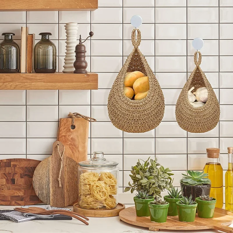 Подвесная кошница за плодове в кухнята, Окачени стенни Кошници за плодове и зеленчуци, Декоративни окачени кухненски кошници, ръчно изработени