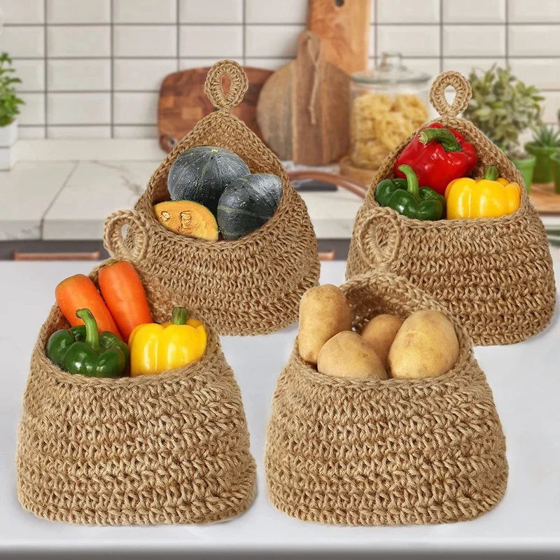 Подвесная кошница за плодове в кухнята, Окачени стенни Кошници за плодове и зеленчуци, Декоративни окачени кухненски кошници, ръчно изработени