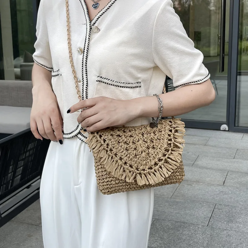 Чанта през рамо за жени, летни ежедневни възли лесни модни вместительные дамски чанти през рамо, слама годишна пътна тканая женствена чанта