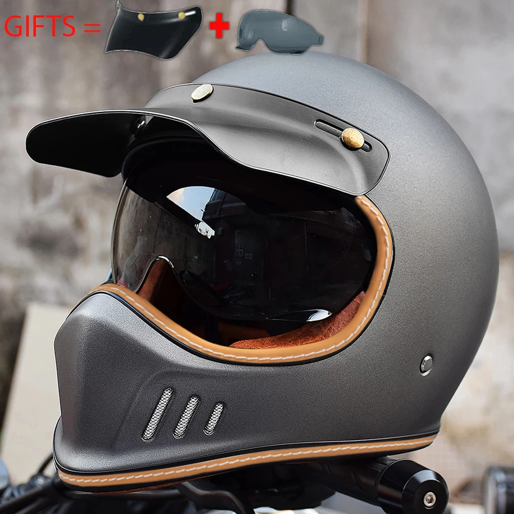 Мотоциклет шлем в ретро стил, с пълно лице, каски за мотокрос, мото, за възрастни, на улицата туризъм, Каско, Одобрен от DOT
