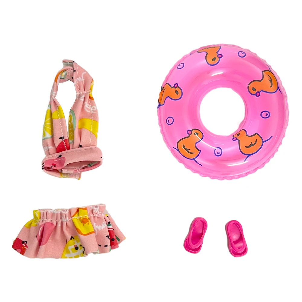 1 Комплект, Лятна Бански + Случаен Спасителен Кръг + Чехли, Плажни Розови Бански костюми, Обувки с Пръстен за Плуване, за Облекло за Кукли Барби, Аксесоари