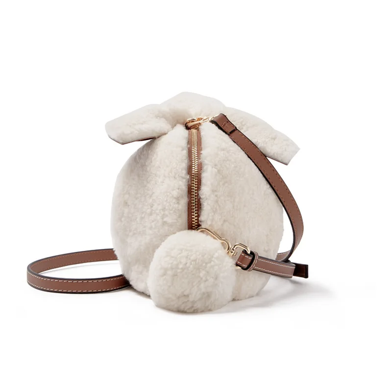 Есен-зима, нова дамска чанта от кожа агне, чанта през рамо със заек, нишевый дизайн, чантата с мультяшными животни 01-GN-ymzptz