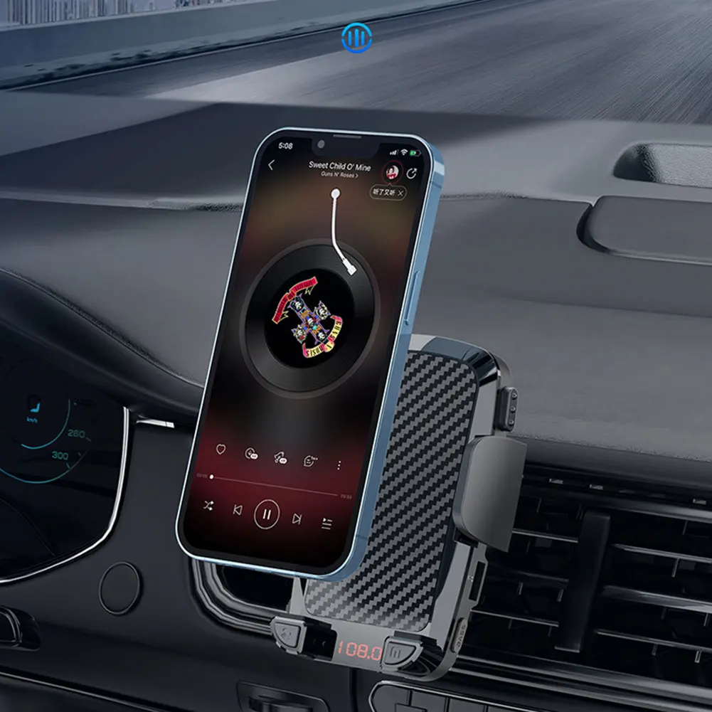 Автомобилен FM-предавател, държач за мобилен телефон, MP3 плейър, планина за телефон, автомобилен FM-предавател, съвместим с Bluetooth 5.0, автоаксесоари
