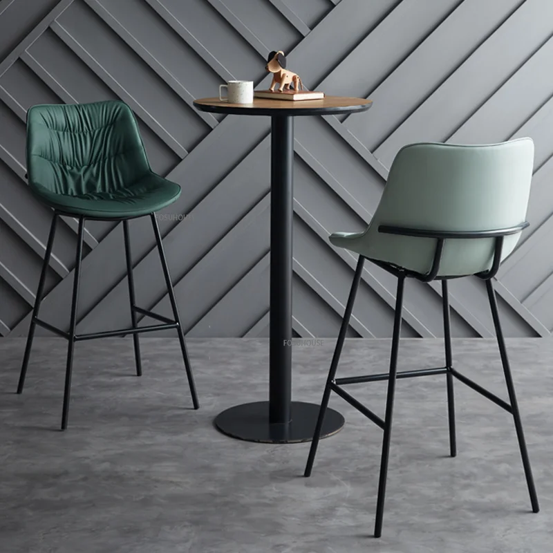 Скандинавските кожени бар столове за бар, мебели за дома, лека луксозна рецепция, кухненски стол, дизайнерски творчески висок бар стол