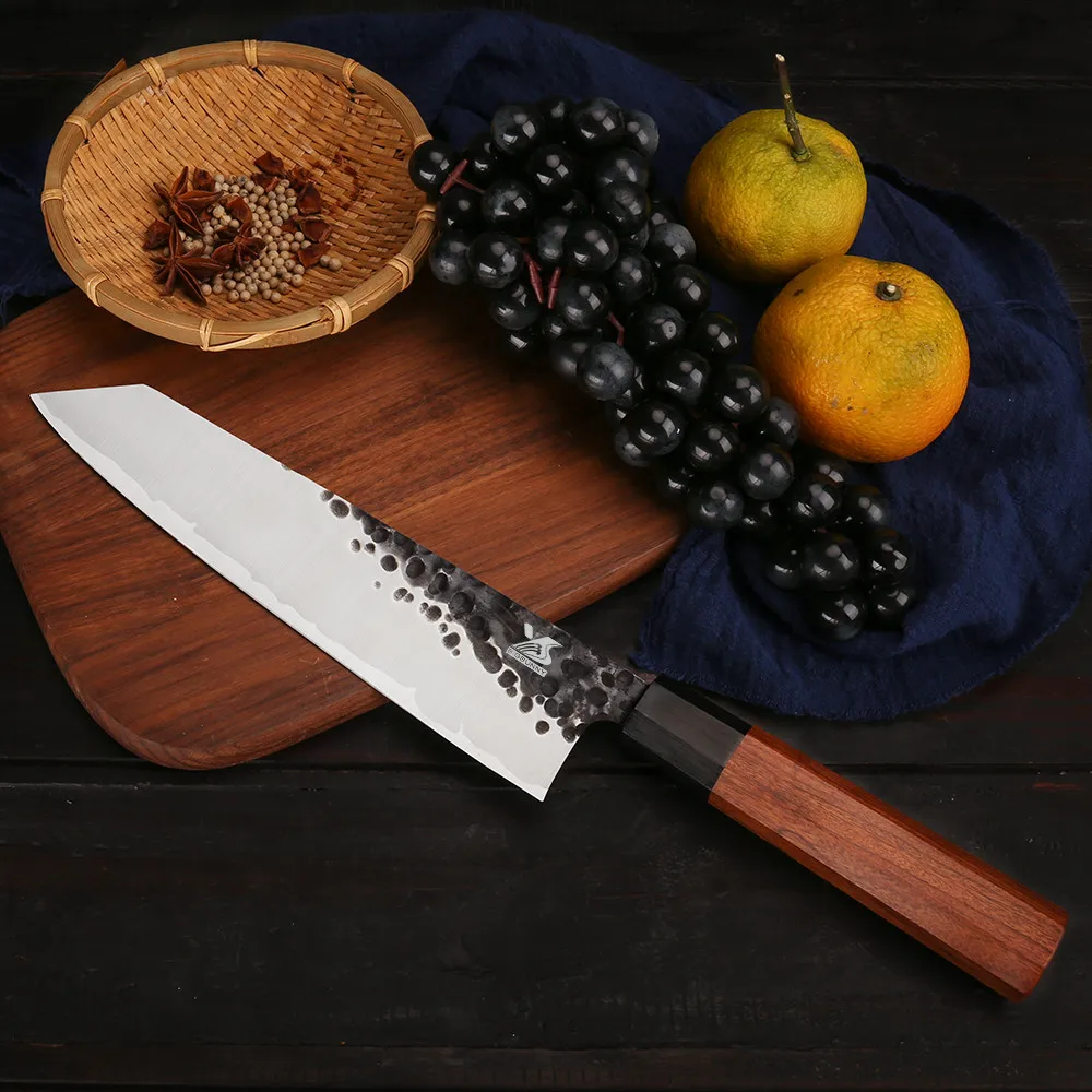 BIGSUNNY Kiritsuke Knife Forge Изкован 9,2-Инчов Нож на Главния готвач с Нож Японски Ножове 3 Слоя Стомана 9CR18MOV с Осмоъгълна Дръжка