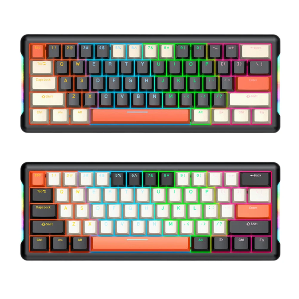 Механична клавиатура с 61 клавиша, 1000 ма, RGB осветление, жични клавиатура с гореща замяна, зелена/червена детска клавиатура Ос Type-C за лаптоп