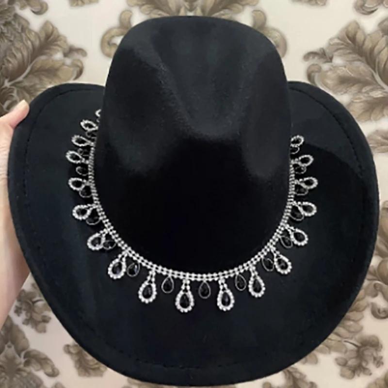 Черна ковбойская шапка с лъскави пайети, украса за празнично облекло DXAA