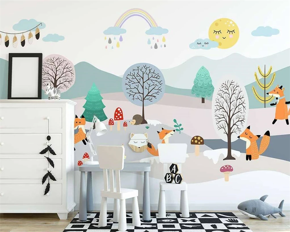 beibehang, направени по поръчка на съвременната скандинавска ръчно рисувани горски животни, красиви тапети тапети за детска стая, тапети за дома