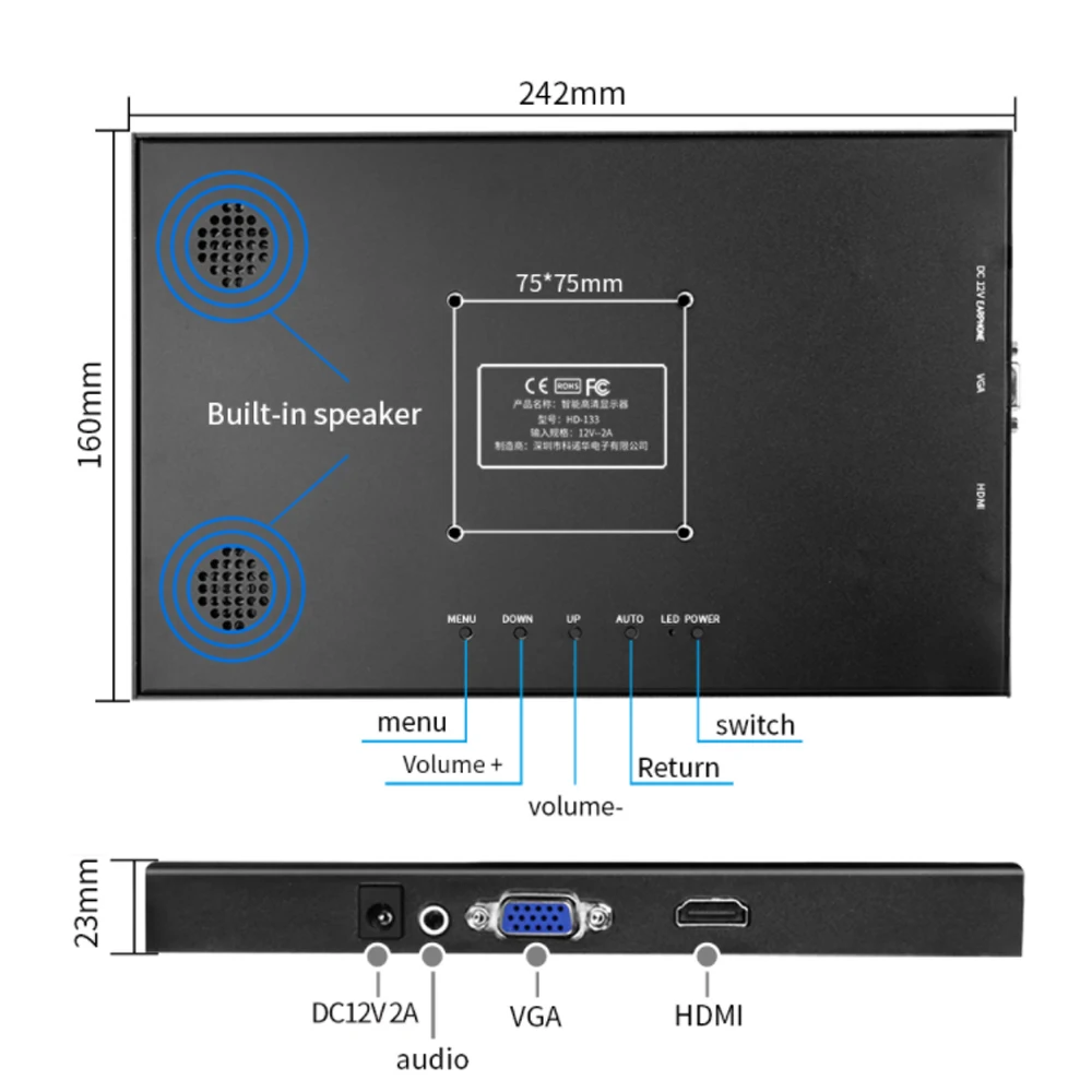 10.1-Инчов Преносим монитор IPS с Висока разделителна способност 1080P Подходящ За PS3 PS4 Xbox 360 VGA HDMI Съвместим Слот монитор на Лаптоп КОМПЮТЪР