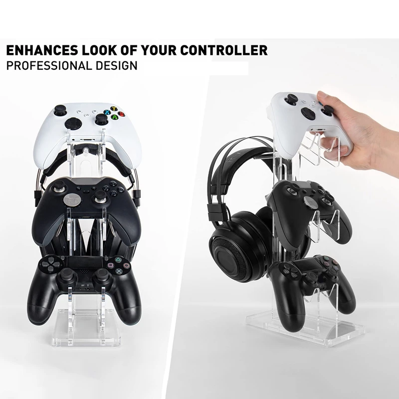3-Нива детска дръжка, настолна поставка за Xbox Switch PS4 PS5, акрилни гейм контролер, държач за слушалки, резервни части