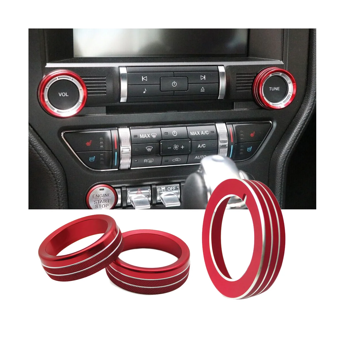 Дръжка аудиофары централна конзола, декоративни пръстен, пръстен за вътрешната дръжка, автоаксесоари за Ford Mustang 15-20 Злато